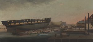 Het Ophijsen van Zijne Majesteits Fregat Diana in Blackburns Werf, nabij Plymouth door John Rogers